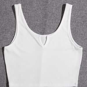 Notched Rib-Knit Solid Tank Top